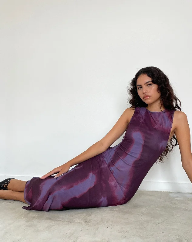 Fayola Printed Maxi Dress in Watercolour Wine