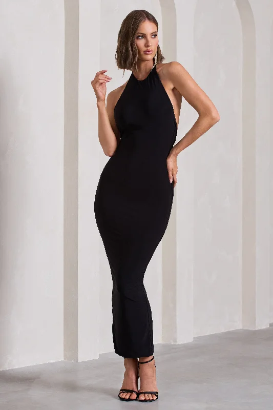 Kirsten | Black Sleeveless Halter-Neck Open-Back Maxi Dress