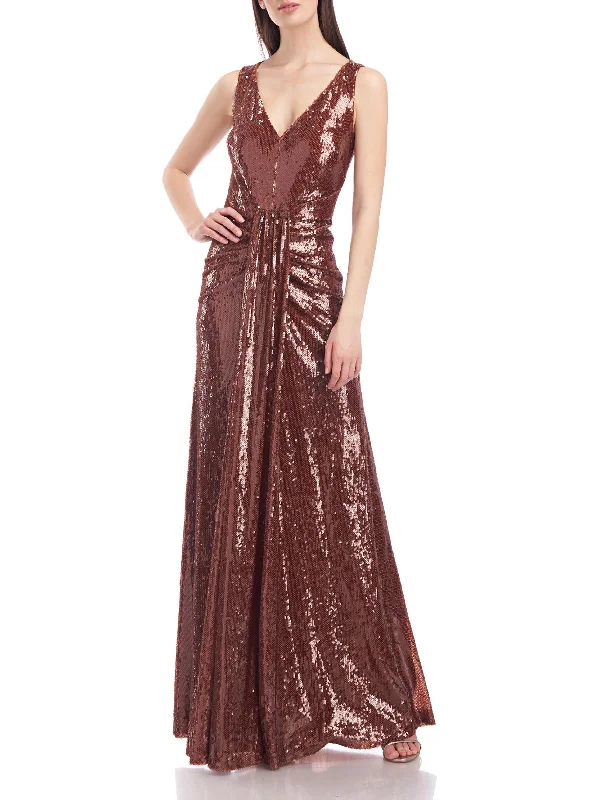 Solange Womens Sequined Long Evening Dress