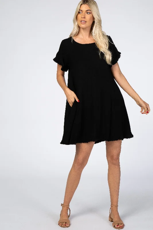 Black Fringe Linen Dress