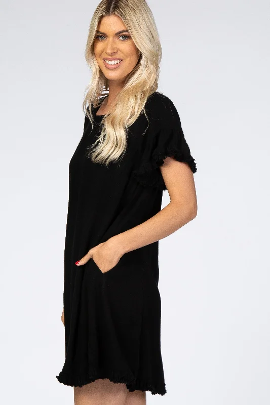 Black Fringe Linen Dress