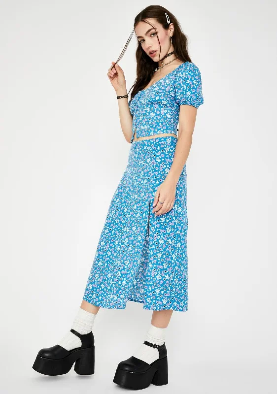 Blue Bloom Saika Midi Skirt