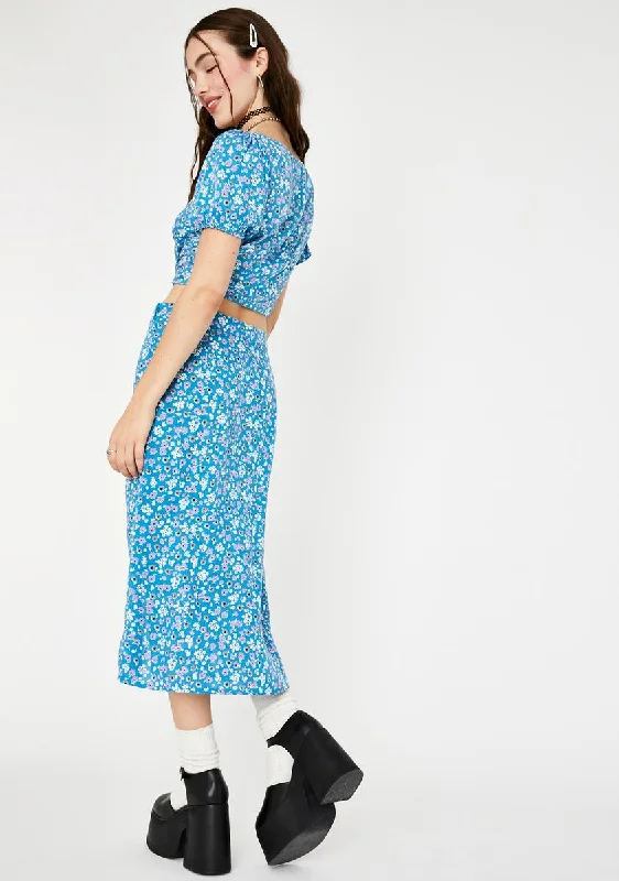 Blue Bloom Saika Midi Skirt