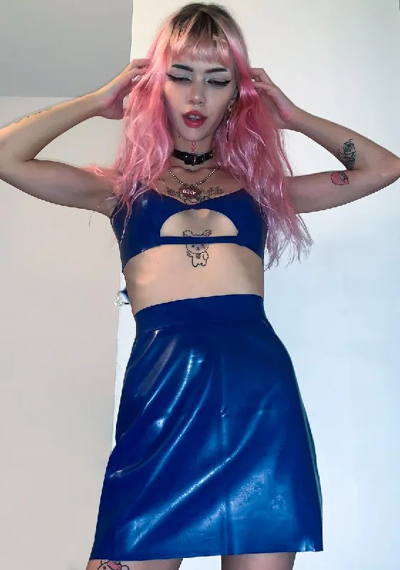 Blue Latex Mini Skirt