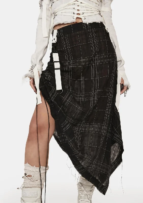 Distortion Plaid Midi Skirt