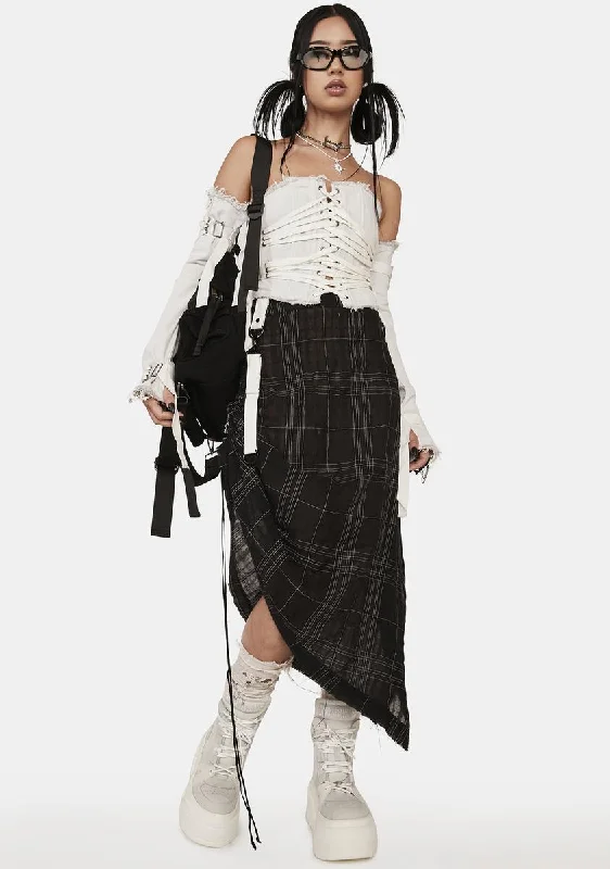 Distortion Plaid Midi Skirt