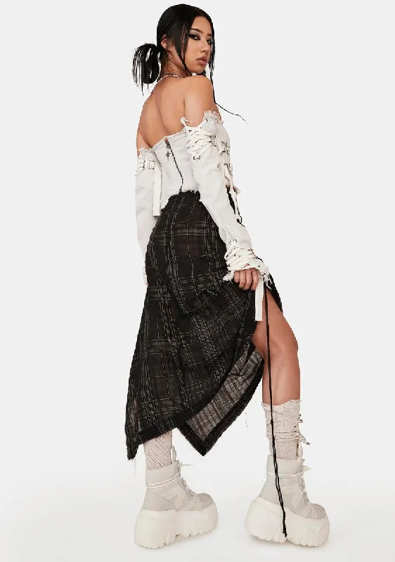 Distortion Plaid Midi Skirt