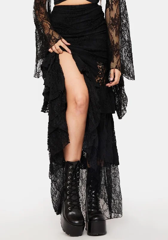 Gothic Mermaid Lace Hollow Out Maxi Skirt