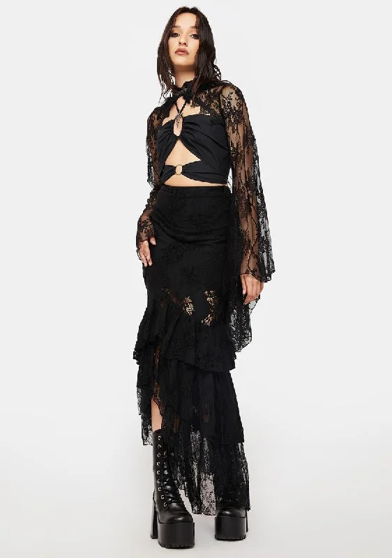 Gothic Mermaid Lace Hollow Out Maxi Skirt