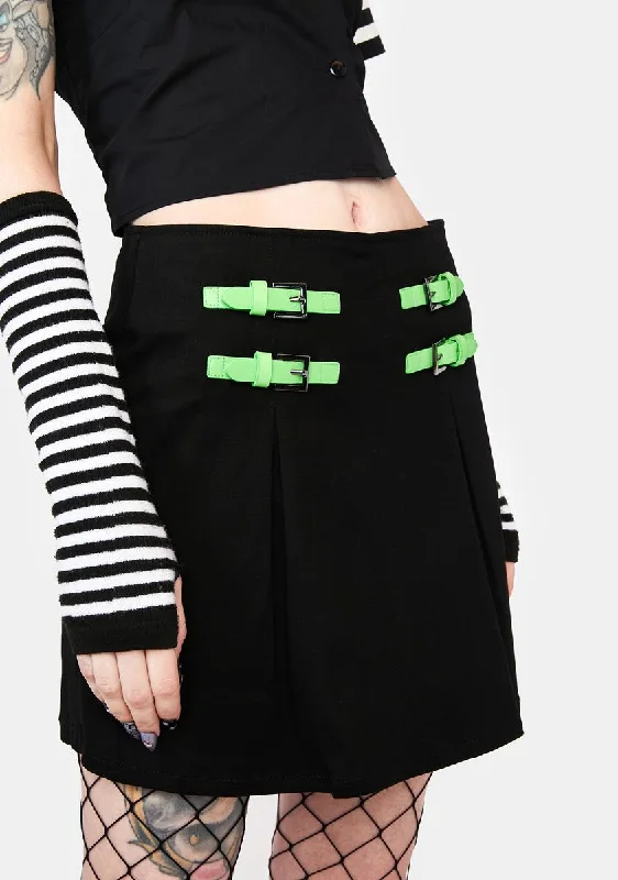 Green Contrast Buckle Skort