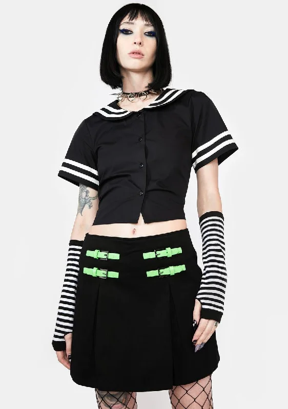 Green Contrast Buckle Skort