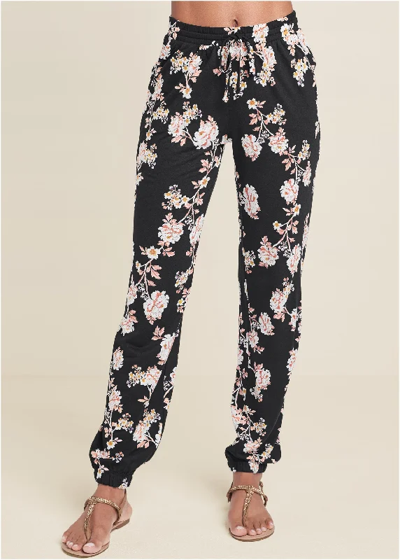 Floral printed pants - Black