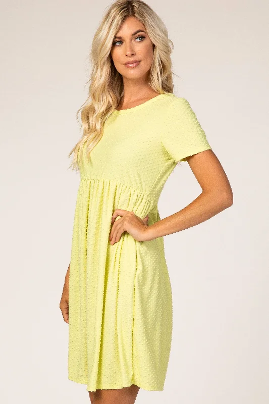 Neon Yellow Swiss Dot Short Sleeve Dress