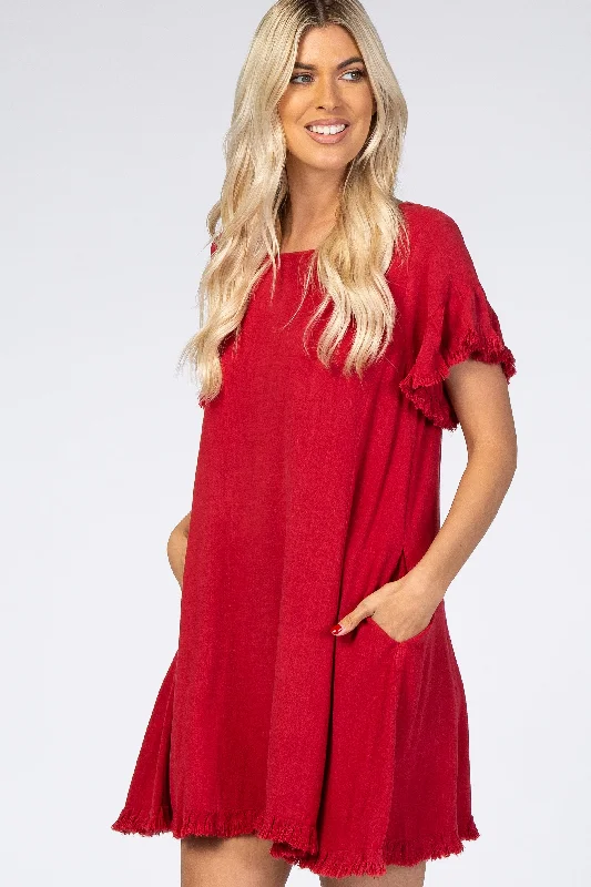 Red Fringe Linen Dress