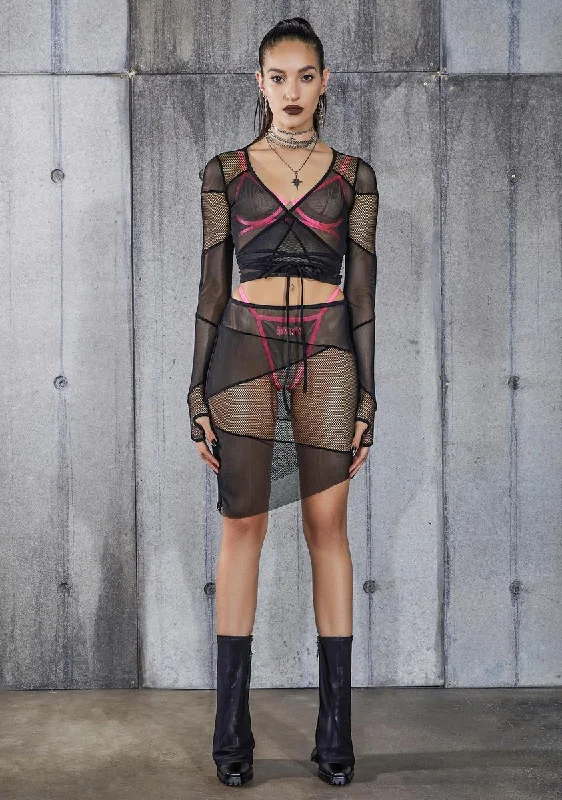 Snare Fishnet And Mesh Patchwork Skirt