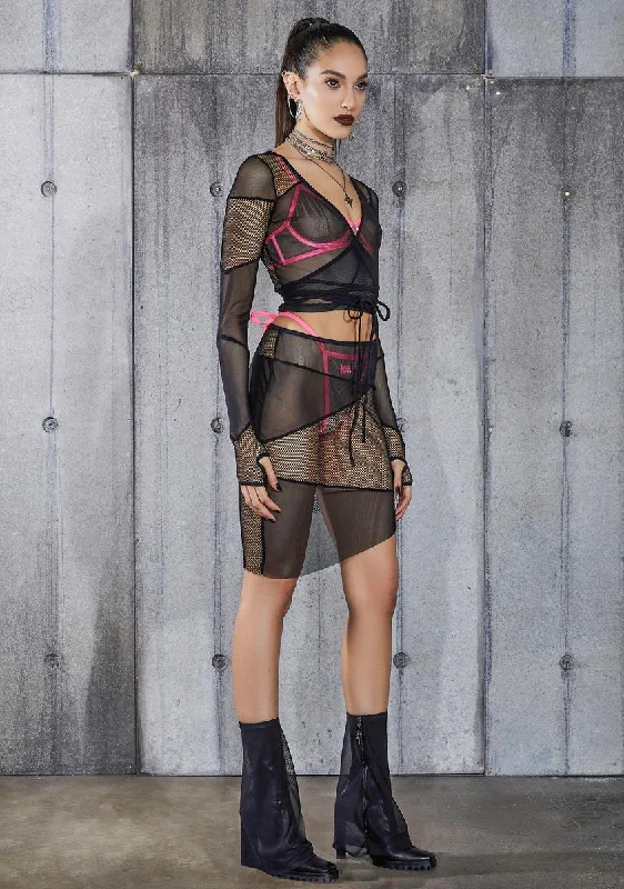 Snare Fishnet And Mesh Patchwork Skirt