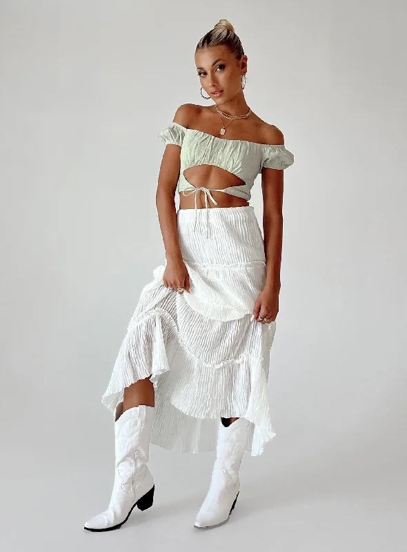 Sun Down Mid Rise Maxi Skirt White