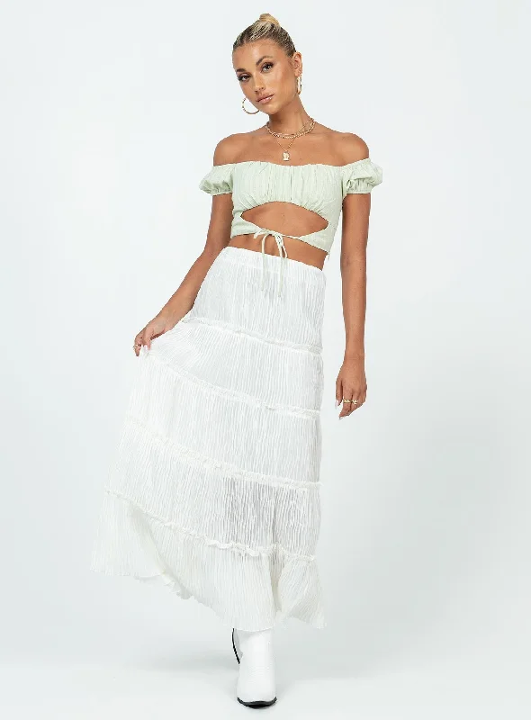 Sun Down Mid Rise Maxi Skirt White