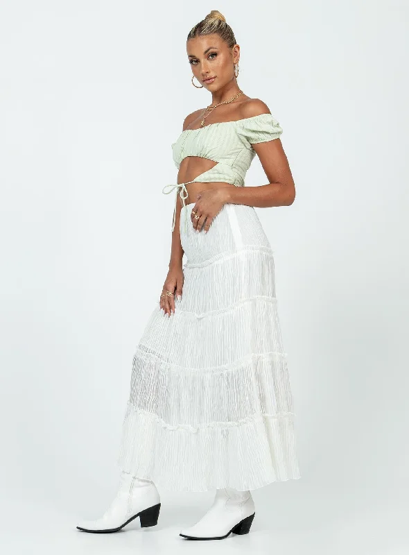 Sun Down Mid Rise Maxi Skirt White