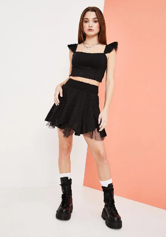 Unwritten Story Eyelet Ruffle Mini Skirt