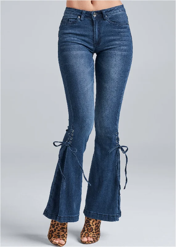 Lace-up flare jeans - Dark Wash