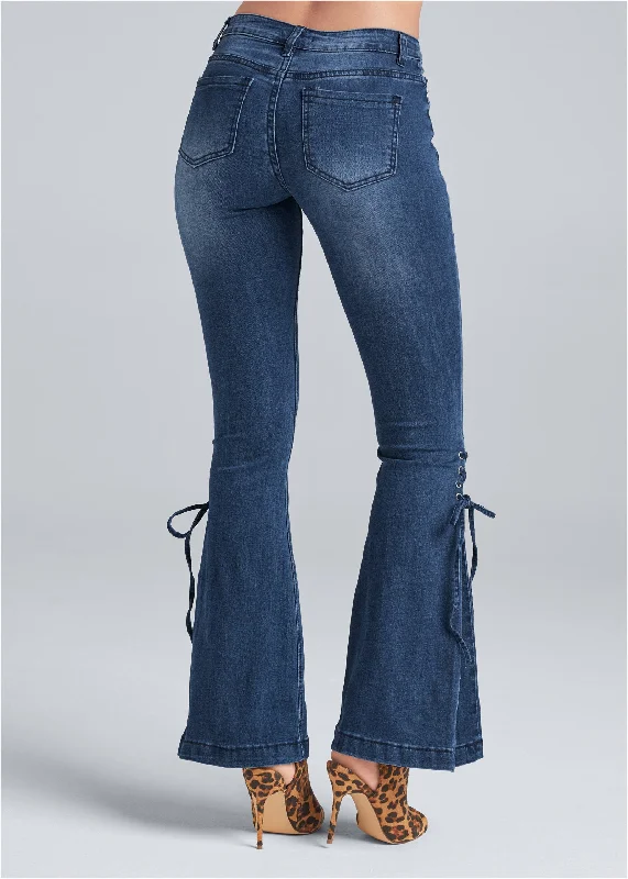 Lace-up flare jeans - Dark Wash