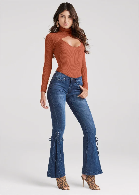 Lace-up flare jeans - Dark Wash