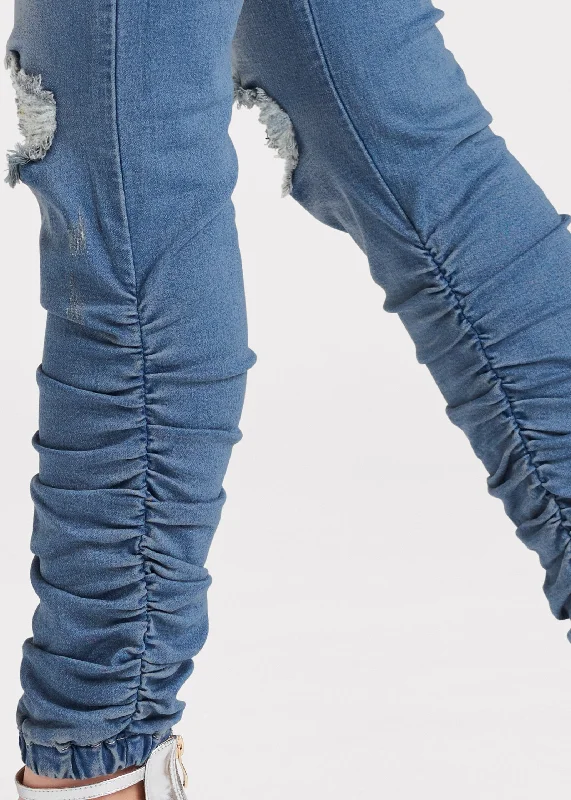 Elastic waistband joggers - Medium Wash