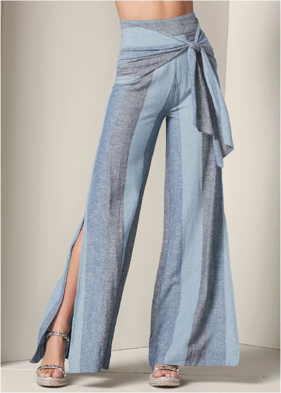 Striped wide leg linen pant - Blue Multi