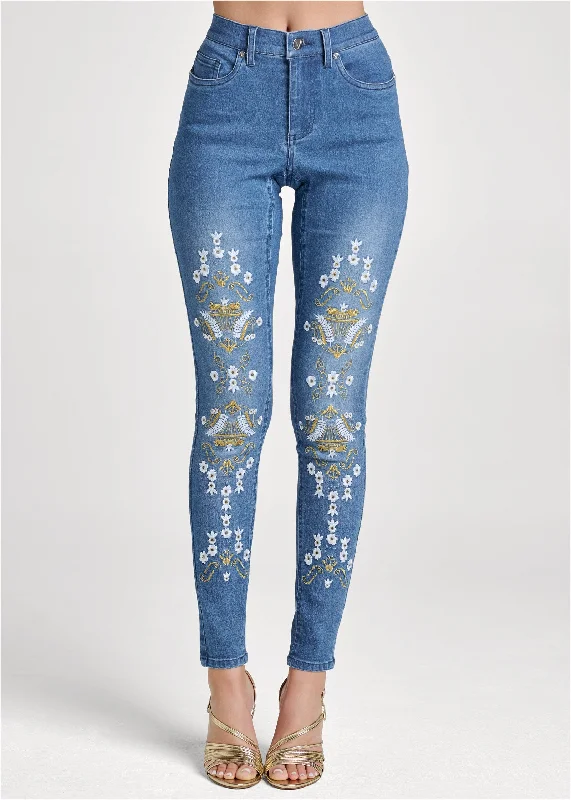 Embroidered skinny jeans - Denim Blue