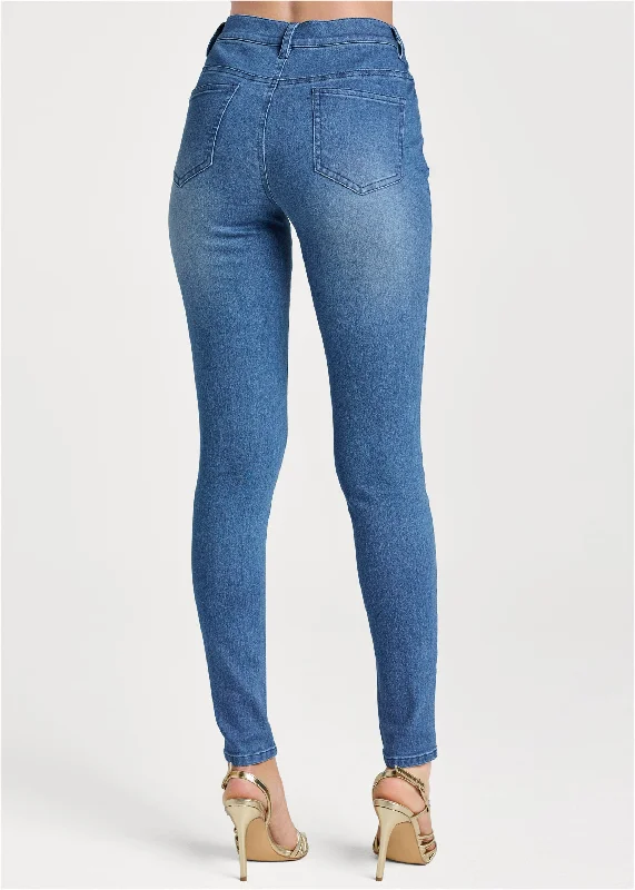 Embroidered skinny jeans - Denim Blue