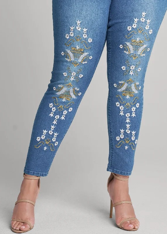 Embroidered skinny jeans - Denim Blue