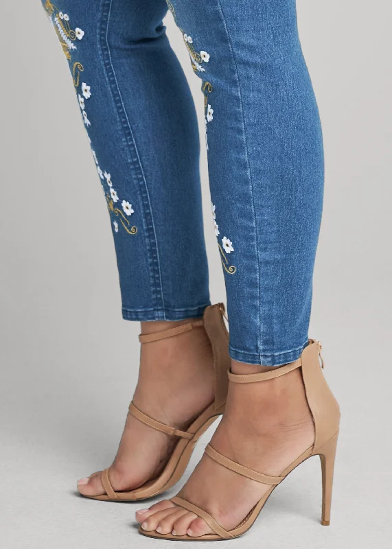 Embroidered skinny jeans - Denim Blue