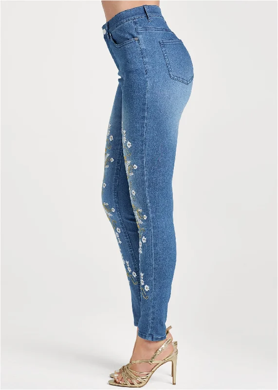 Embroidered skinny jeans - Denim Blue