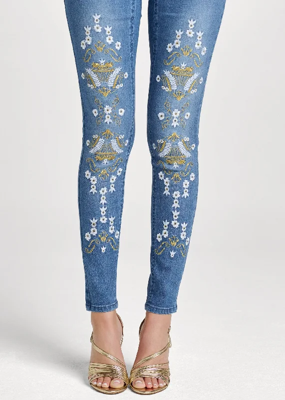 Embroidered skinny jeans - Denim Blue