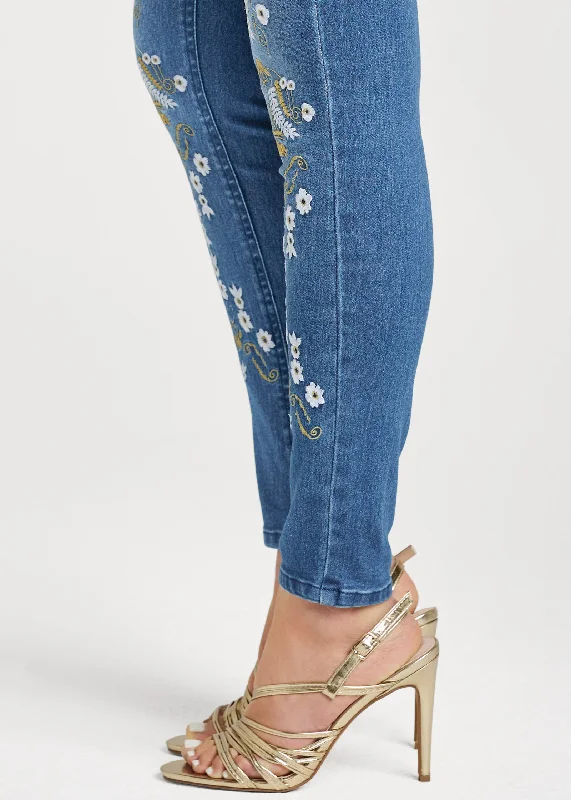 Embroidered skinny jeans - Denim Blue