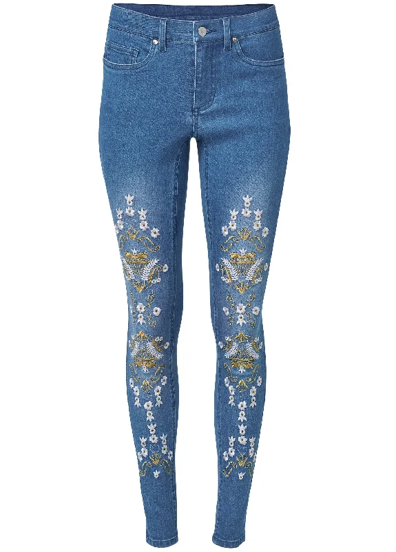 Embroidered skinny jeans - Denim Blue