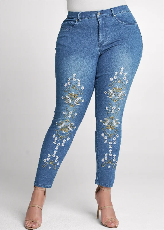 Embroidered skinny jeans - Denim Blue