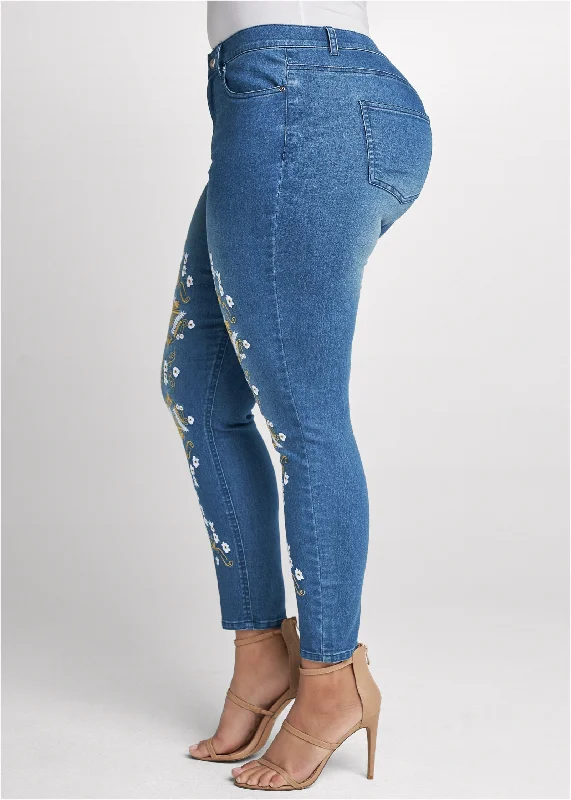 Embroidered skinny jeans - Denim Blue