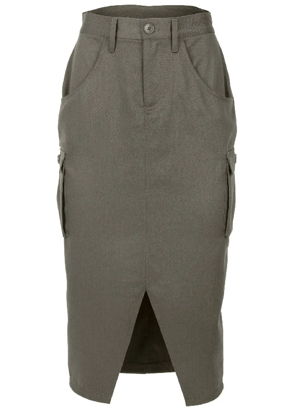 Twill cargo midi skirt - Olive