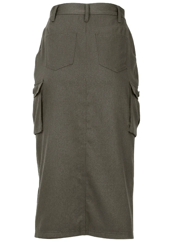 Twill cargo midi skirt - Olive