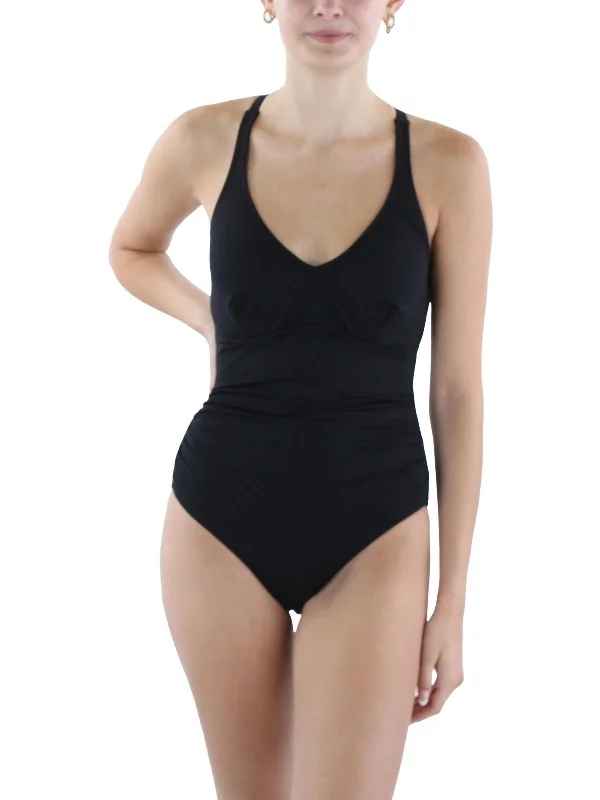 Halter Maillot Womens Underwire Nylon One-Piece Swimsuit