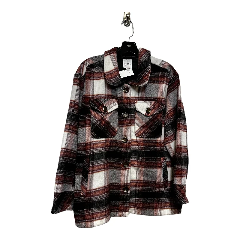 Jacket Shirt By Kensie In Plaid, Size: M