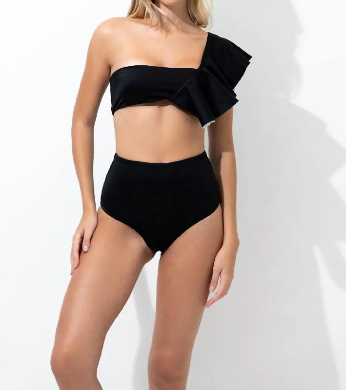 One Shoulder Bikini Set In Black