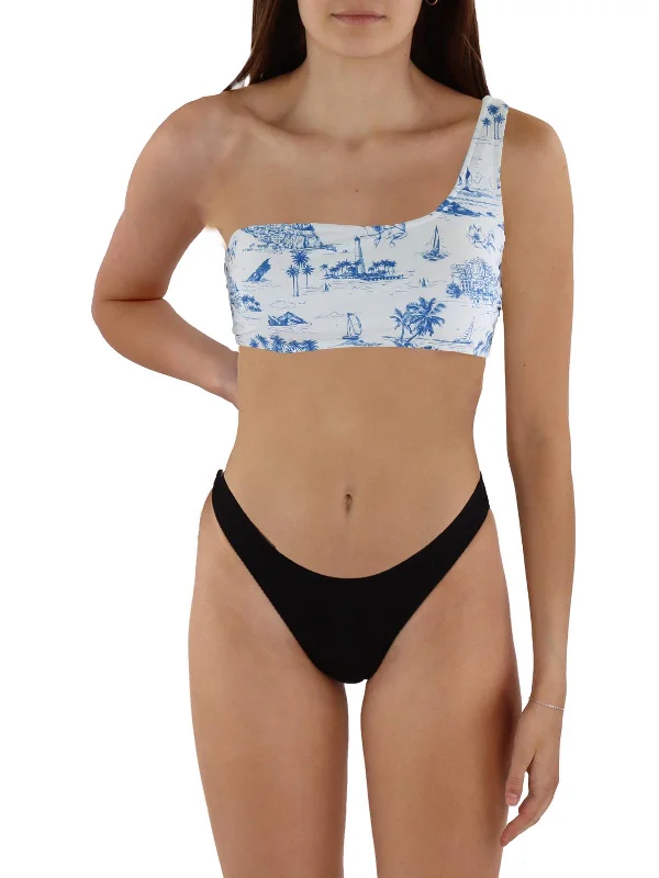 Toile Days Womens Printed One Shoulder Bikini Swim Top