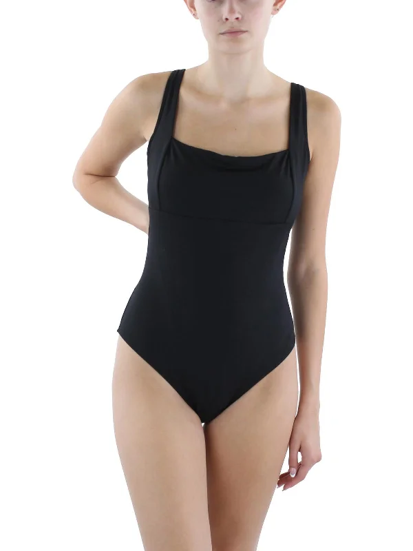 Womens Solid Nylon One-Piece Swimsuit