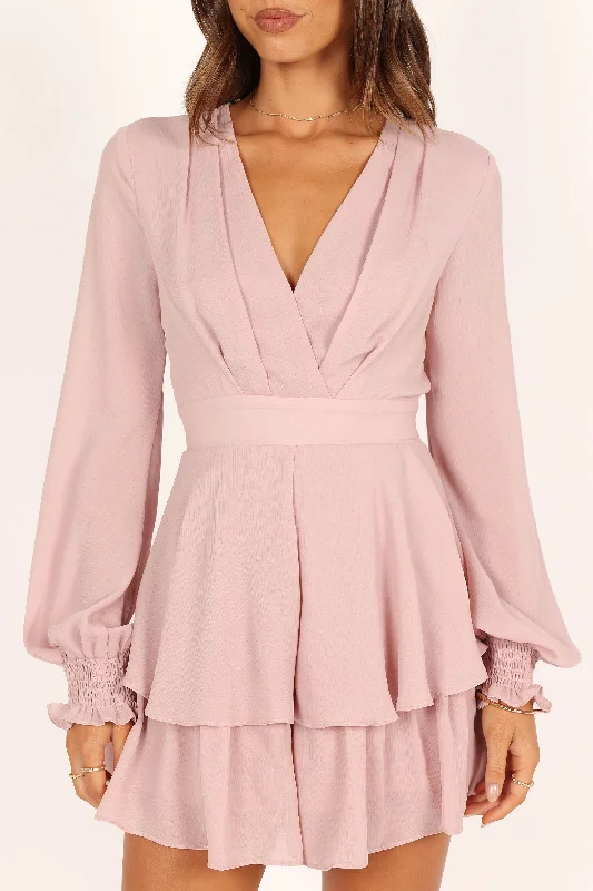 Adalia Frill Long Sleeve Romper - Blush