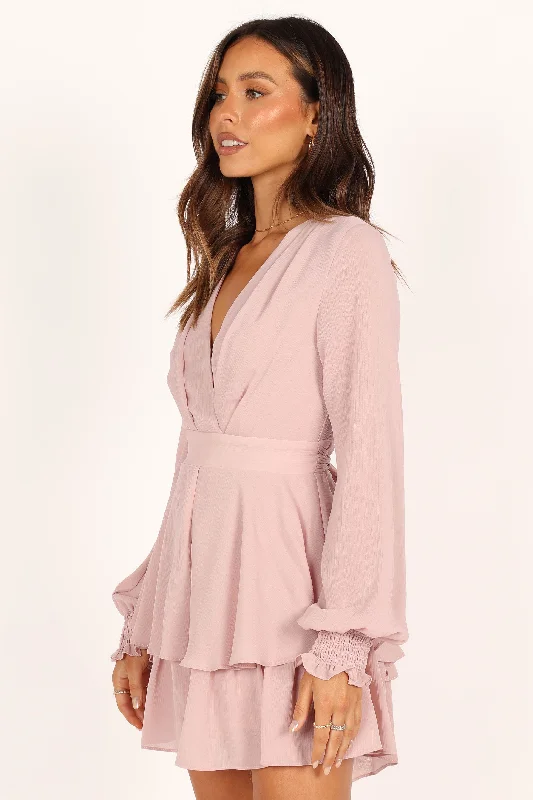 Adalia Frill Long Sleeve Romper - Blush