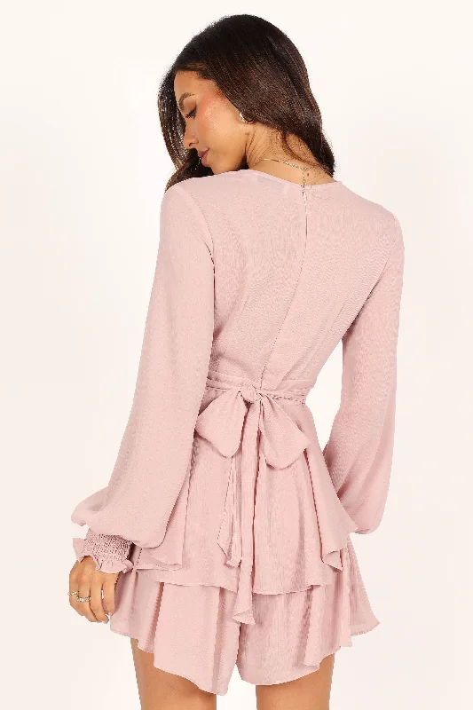 Adalia Frill Long Sleeve Romper - Blush