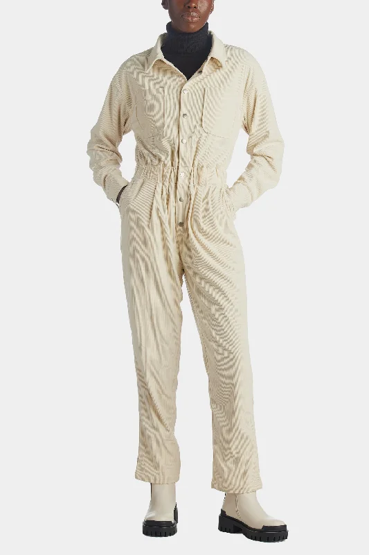 Corduroy Collar Button Down Jumpsuit